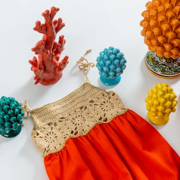 CROCHET MINI LINEN DRESS