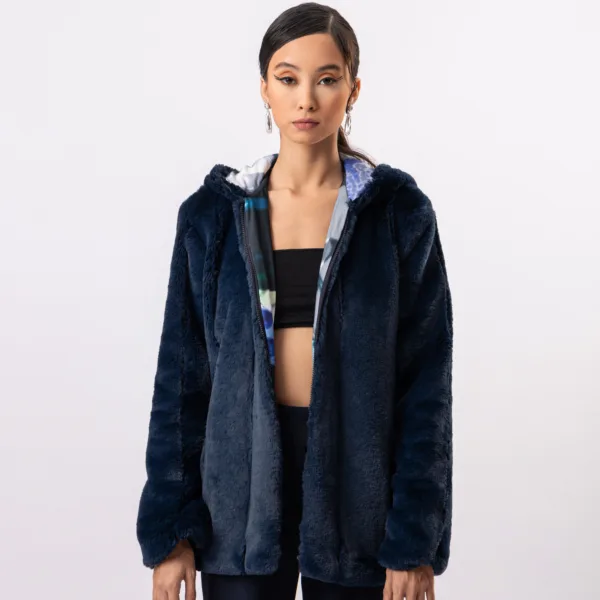 “DECOY” FAUX FUR NAVY JACKET