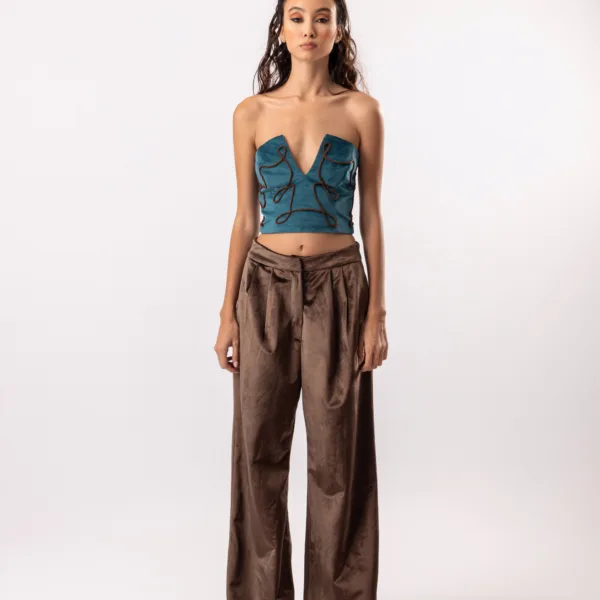 “DEFENCE” VELVET BROWN PANTS