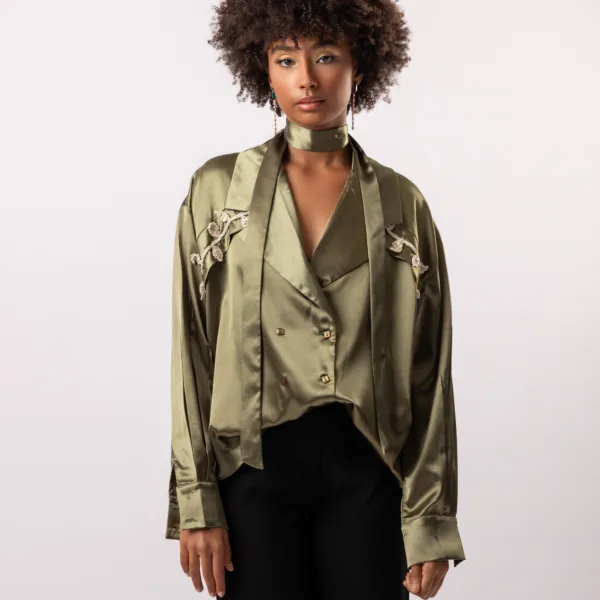 “OPPONENT” SILK KHAKI SHIRT