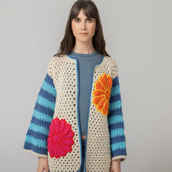 “FLOWER POWER” CROCHET CARDIGAN SHORT