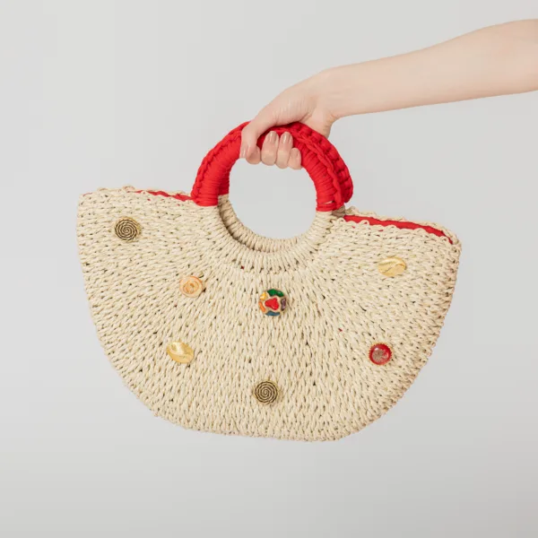 “BUTTONS” STRAW BAG MIDI