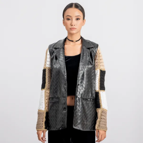 “DUSK” LEATHER BLAZER - NUDE