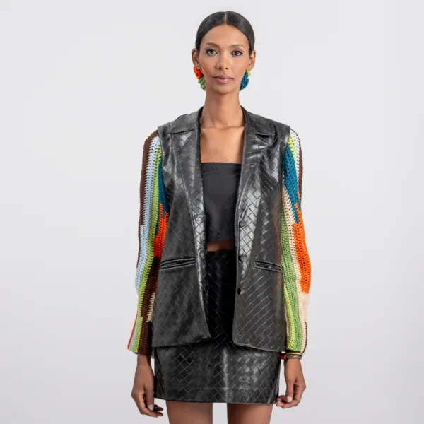“DUSK” LEATHER BLAZER - STRIPED