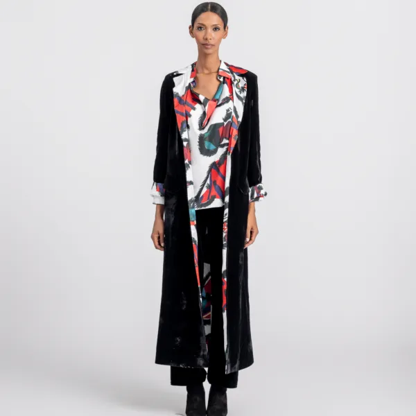 “FEATHER EYE” PRINTED VELVET COAT- DOUBLE SIDED