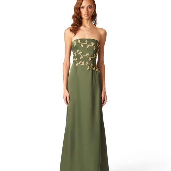 LEAF SILK DRESS -LONG