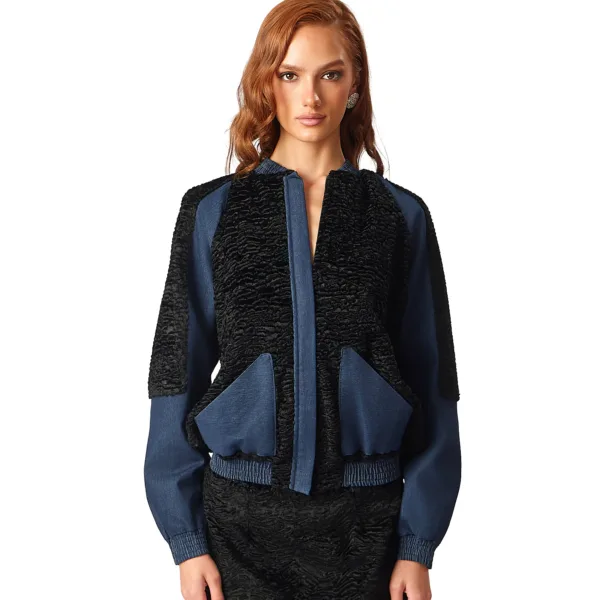 DENIM FUR BOMBER