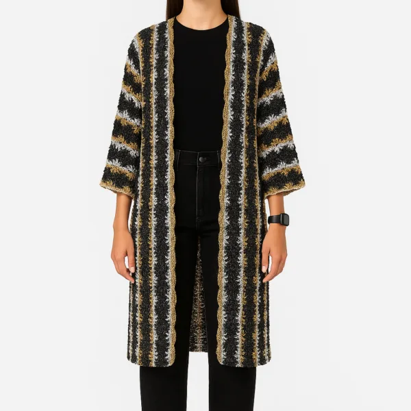 AURORA LAMINATED LONG CARDIGAN