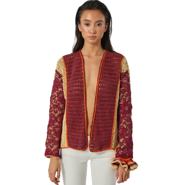 “LACE” CARDIGAN - BURGUNDY