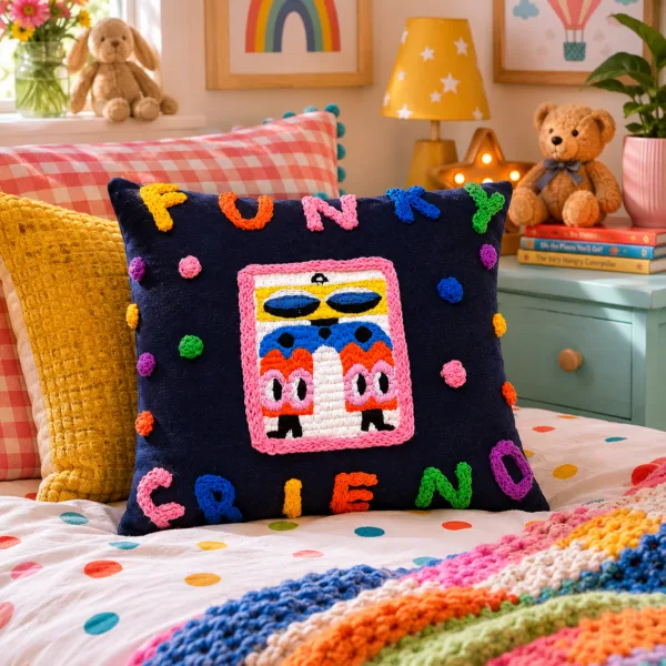 "FUNKY FRIEND" KIDS SQUARE CUSHION BY STITCH STUDIO - JANINEG