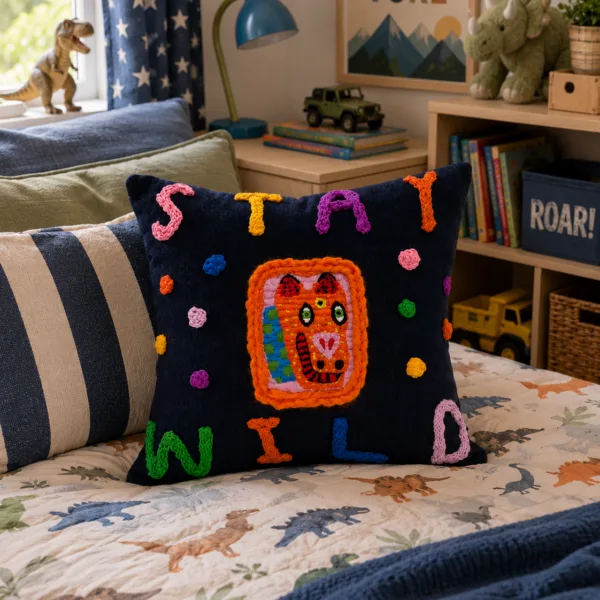 "STAY WILD" KIDS SQUARE CUSHION BY STITCH STUDIO - JANINEG